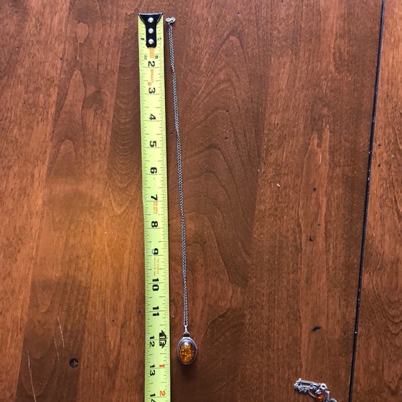 Genuine Amber and sterling silver pendant w/chain. - Picture 2 of 5